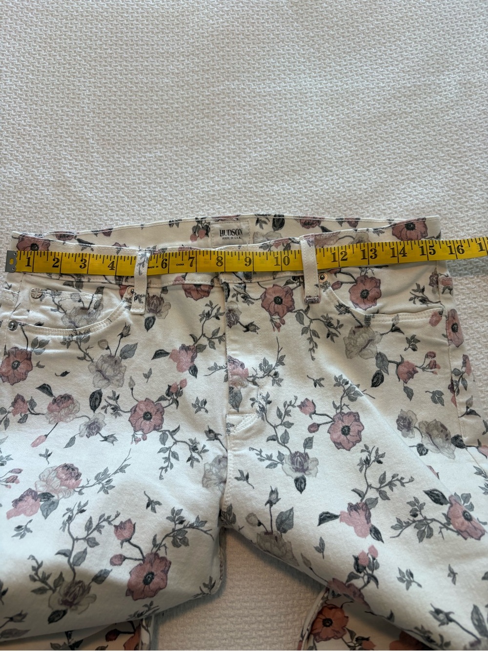 Hudson Nico Midrise Ankle Super Skinny Jeans White / Pink Grey Floral size 32 - Picture 8 of 16